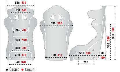 SPARCO（スパルコ）レーシングシート CIRCUIT Ⅱ サイズチャート