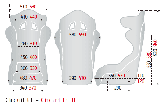 SPARCO（スパルコ）レーシングシート CIRCUIT LF／LF Ⅱ サイズチャート