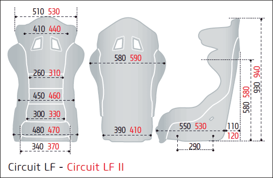 SPARCO（スパルコ）レーシングシート CIRCUIT LF／LF Ⅱ サイズチャート