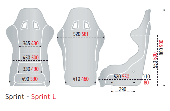 SPARCO（スパルコ）レーシングシート SPRINT／SPRINT L サイズチャート