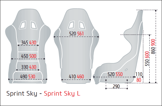 SPARCO（スパルコ）レーシングシート SPRINT SKY／SPRINT SKY L サイズチャート